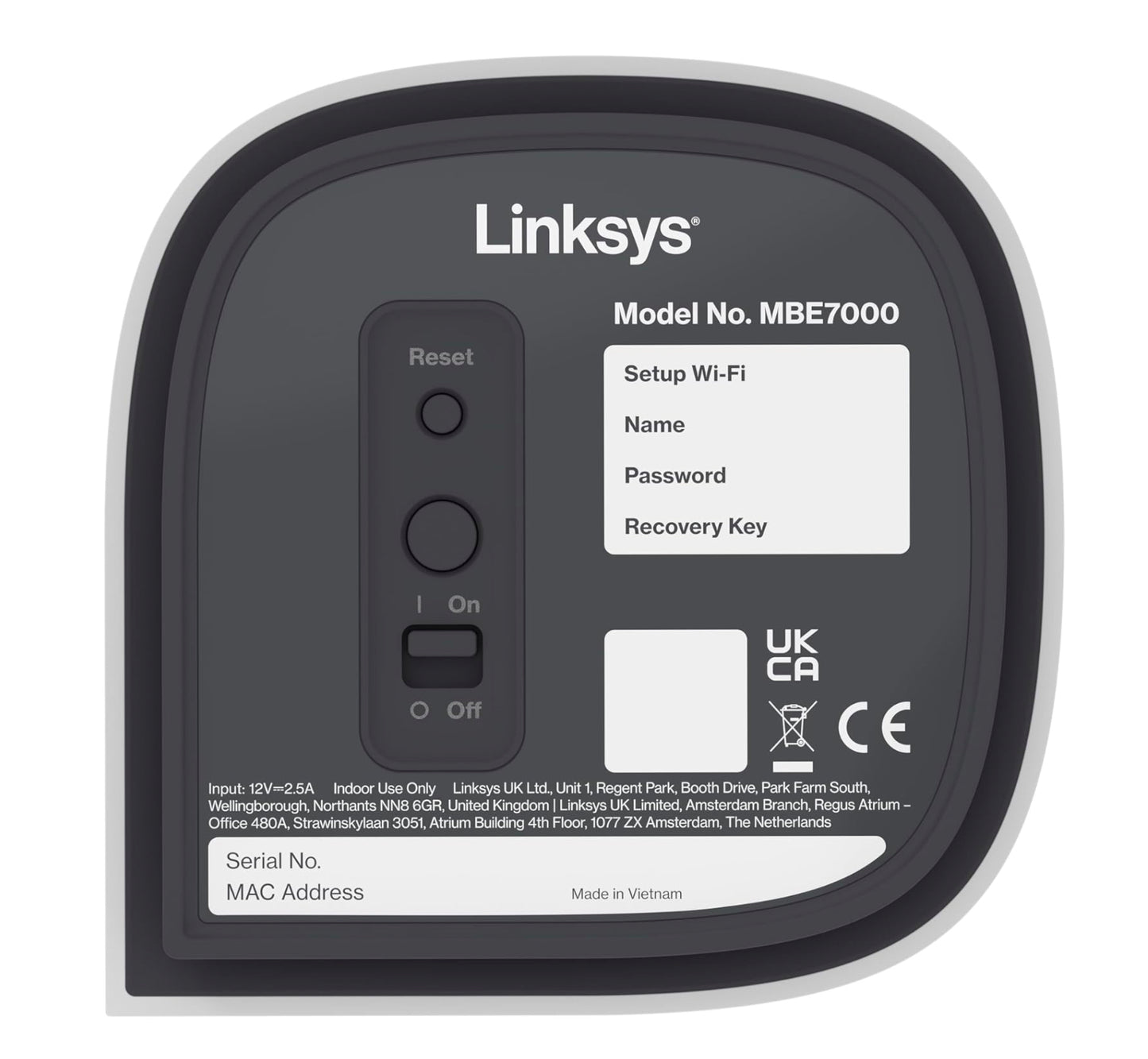 Linksys MBE7002 - MBE7003 |Velop Pro 7 | WiFi 7 Router | Tri-Band Mesh WiFi | WiFi Node | Color White