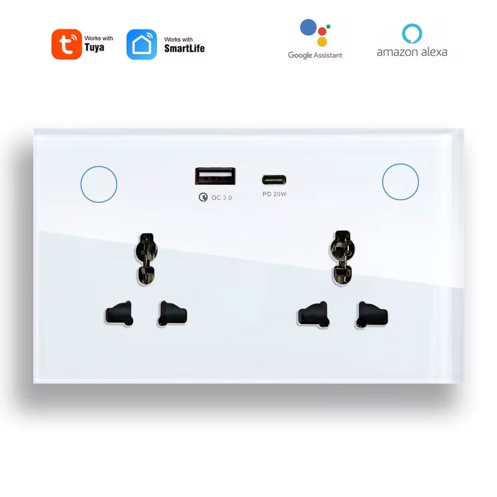 Smart Wall Socket with USB and Type-c, 13A double