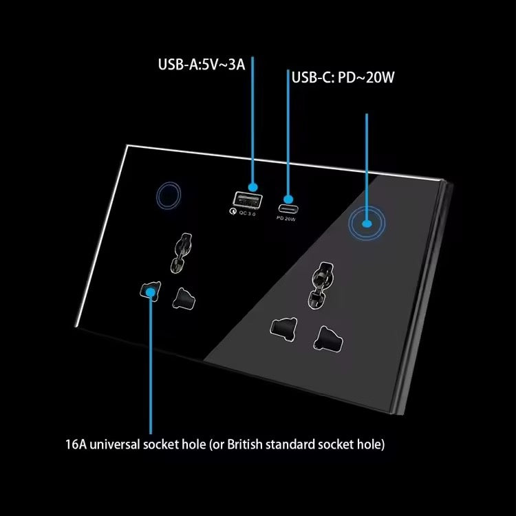 Smart Wall Socket with USB and Type-c, 13A double