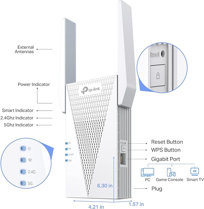 موسع نطاق إشارة WiFi 6 من TP-Link AX3000 للمنزل (RE715X)