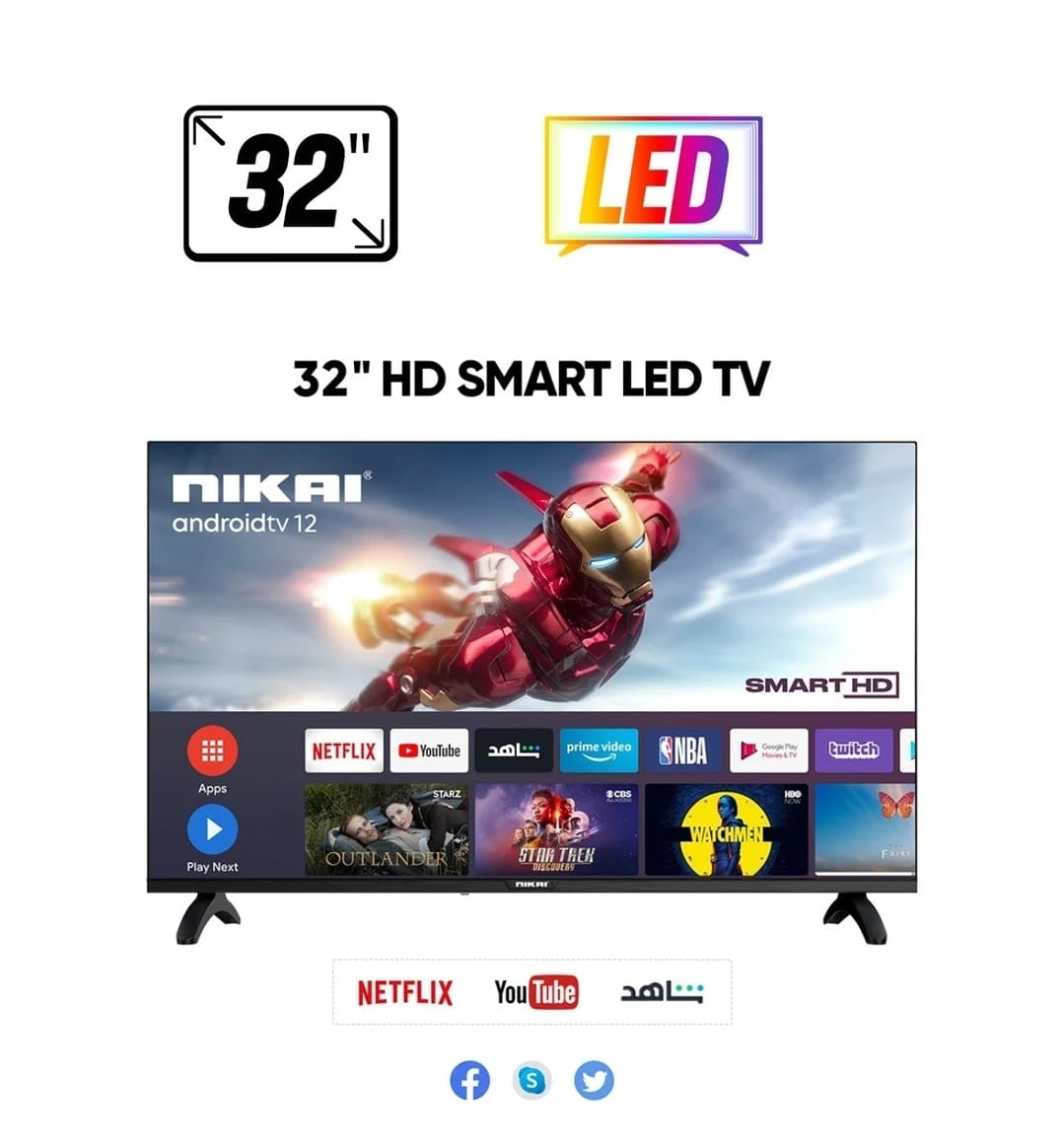 NIKAI 32 Inch Smart LED TV | Android TV | Netflix, YouTube, Shahid NTV3200SLED Black