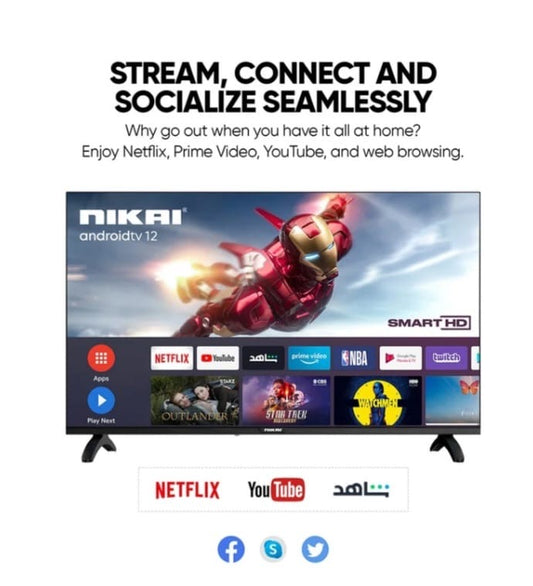 NIKAI 32 Inch Smart LED TV | Android TV | Netflix, YouTube, Shahid NTV3200SLED Black