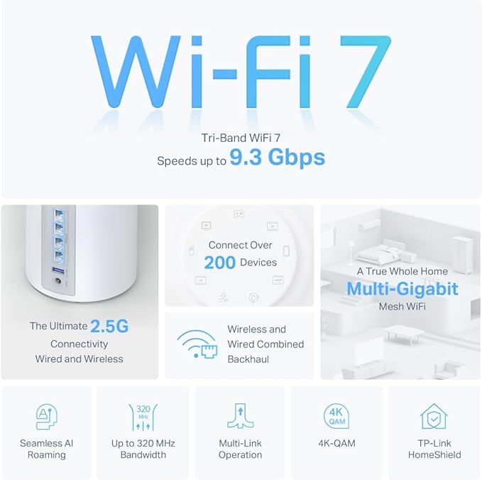 TP-Link Deco BE65 | BE9300 Whole Home Mesh WiFi 7 System